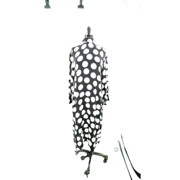 Studio Women Long Sleeve High Neck Bow Polka Dot Midi Dress Black White Size Sma - Picture 7 of 16